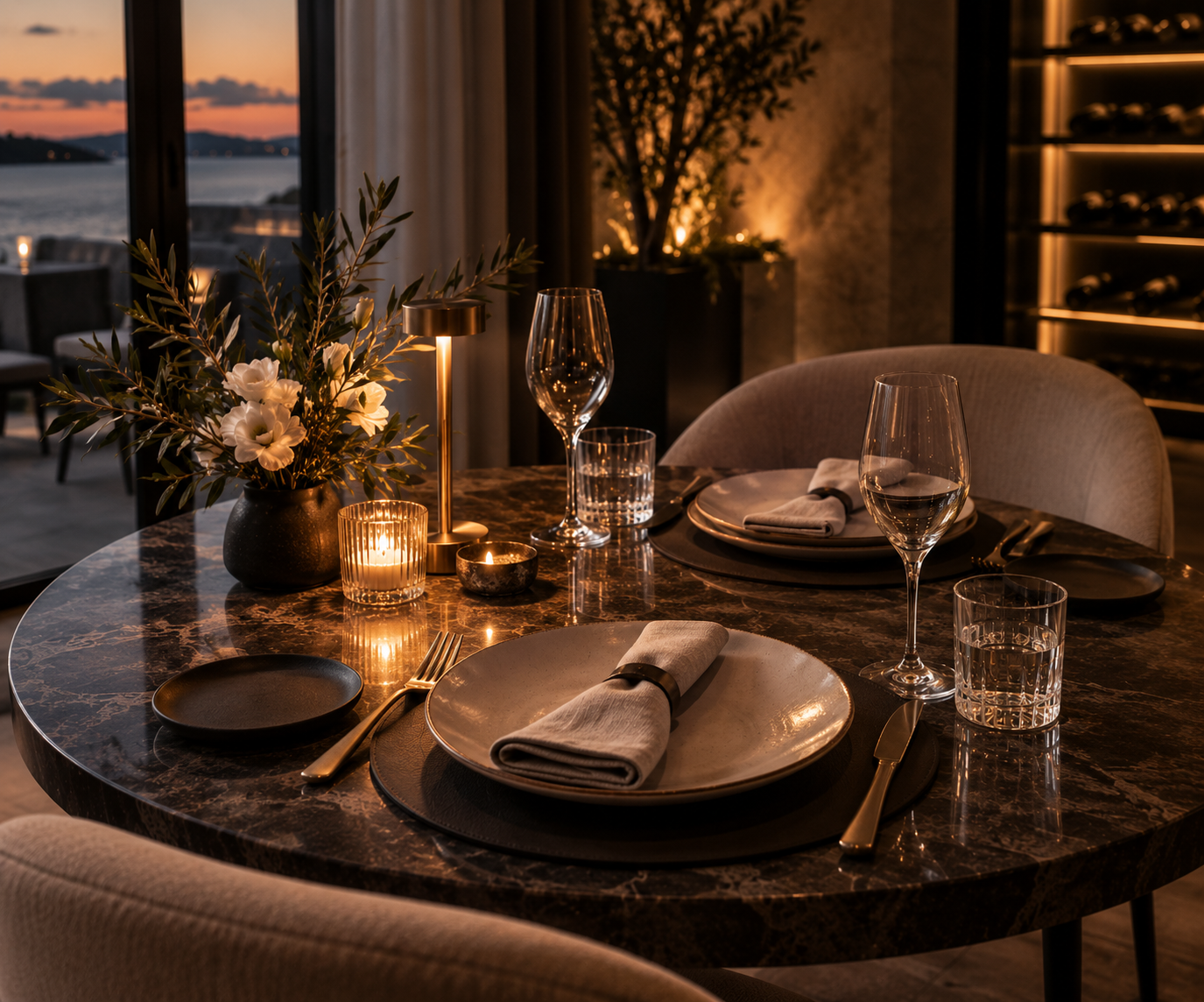 An intimate private dinner table for two to four guests